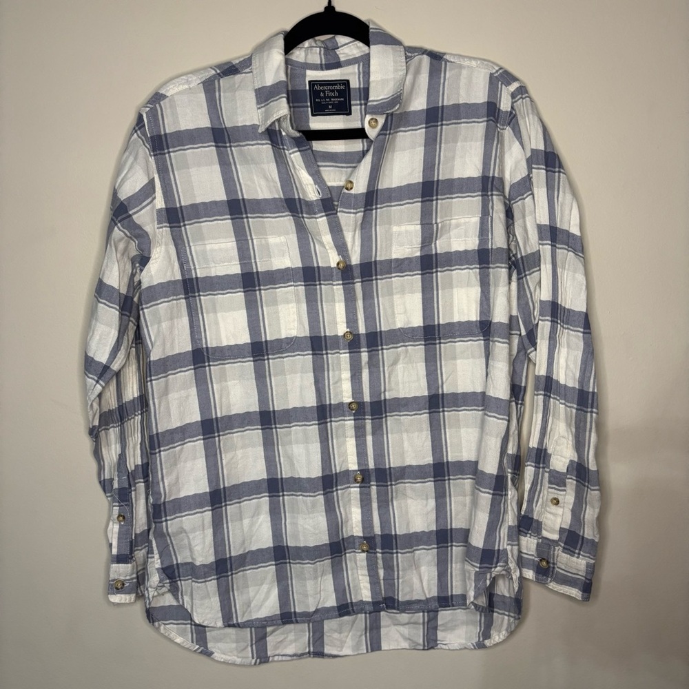 Abercrombie & Fitch Men's Blue and White Plaid Shirt
